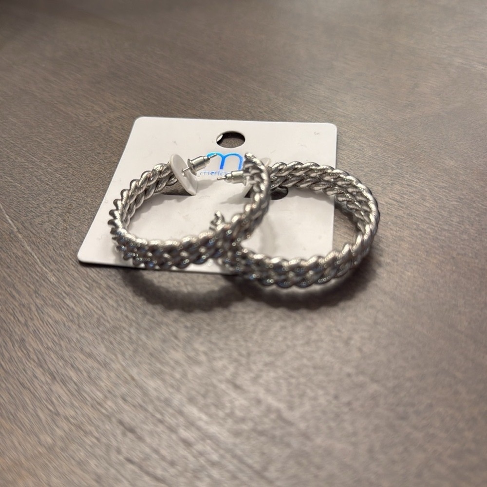 Braided Silver-Tone Hoop Earrings for Men - Classic Twist Design
